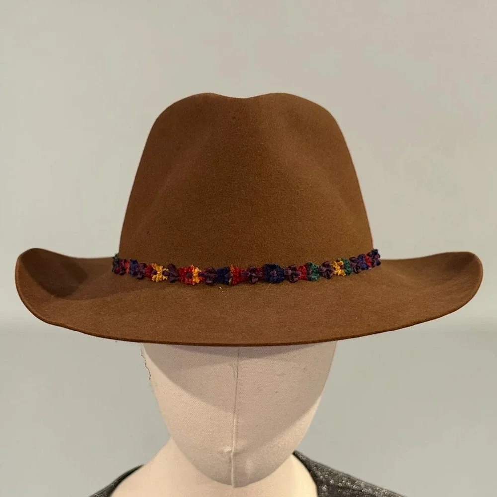 M.J. Von Zaskin Milwaukee Brown Wool Felt Fedora Hat Woven Floral Band Vintage